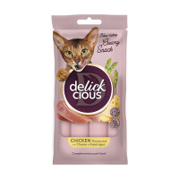 DELICKCIOUS™ кремові ласощі – курка з додаванням сиру та спаржі. Додатковий корм для котів (4х0,015 кг). 60 г