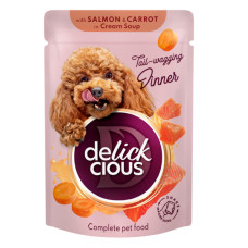 DELICKCIOUS™ "Смужки з лососем та морквою в крем супі" вологий корм для дорослих собак 85 г*12 шт