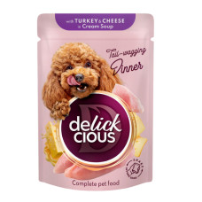 DELICKCIOUS™ "Смужки з індичкою та сиром в крем супі" вологий корм для дорослих собак 85 г*12 шт 