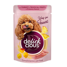 DELICKCIOUS™ "Пластівці з індичкою та тропічними фруктами у вершковому соусі" вологий корм для дорослих собак 80 г*12 шт