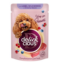 DELICKCIOUS™ "Пластівці з ягнятиною та лісовими ягодами у вершковому соусі" вологий корм для дорослих собак 80 г*12 шт