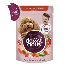 DELICKCIOUS™ смакує як паелья з куркою. Вологий корм для дорослих собак з курячого філе з рисом, морквою та болгарським перцем, 85 г*12 шт