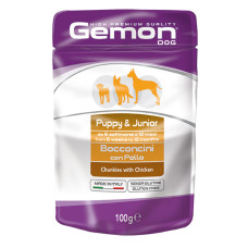 Вологий корм для щенят Gemon dog wet Puppy & Junior шматочки в желе з куркою 100 гр*24шт