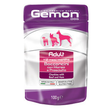Вологий корм для собак Gemon dog wet Adult шматочки в желе з яловичиною та шинкою 100гр*24шт