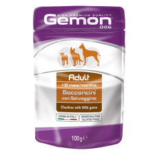 Вологий корм для собак Gemon dog wet Adult шматочки в желе з м'ясом диких тварин 100 гр*24шт