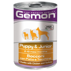 Вологий корм для цуценят Gemon dog wet Puppy & Junior шматочки в желе з куркою та індичкою 415 гр