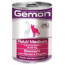 Вологий корм для собак середніх порід Gemon dog wet Medium Adult шматочки в желе з яловичиною та печінкою 415 гр