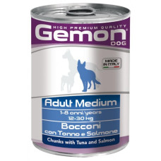 Вологий корм для собак середніх порід Gemon dog wet Medium Adult шматочки у желі з тунцем та лососем 415 гр