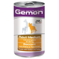 Вологий корм для собак середніх порід Gemon dog wet Medium Adult шматочки в желе з куркою та індичкою 1.25 кг
