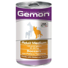 Вологий корм для собак середніх порід Gemon dog wet Medium Adult шматочки в желе з куркою та індичкою 1.25 кг