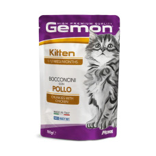 Вологий корм для кошенят Gemon cat wet Kitten шматочки в желе курка 100 гр*24шт