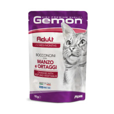 Вологий корм для кішок Gemon cat wet Adult шматочки в желе яловичиною та овочами 100 гр*24шт