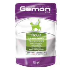 Вологий корм для котів Gemon cat wet Adult шматочки з кроликом та овочами 100 гр*24шт