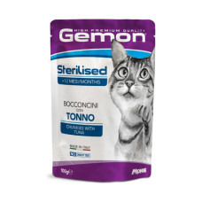 Вологий корм для стерилізованих кішок Gemon cat Sterilized шматочки в желе з тунцем та рибкою дорі 100гр*24шт