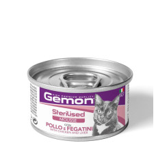 Вологий корм Gemon Cat Adult Sterilised Mousse with Chicken and Livers для котів, курка та печінка 85г х 24шт