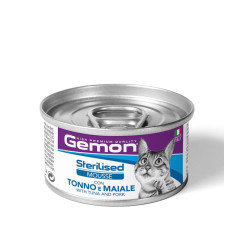 Вологий корм Gemon Cat Adult Sterilised Mousse with Tuna and Pork для котів, з тунцем і свининою 85г х 24шт