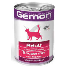 Вологий корм для кішок Gemon cat wet Adult яловичина шматочки в желе 415 гр