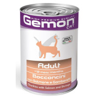 Влажный корм для котов Gemon cat wet  Adult кусочки в желе лосось с креветками 415 гр