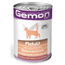 Вологий корм для котів Gemon cat wet Adult шматочки в желе лосось з креветками 415 гр