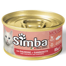 Вологий корм для кішок Simba cat wet ніжний мус, лосось та креветки 85гр*24шт