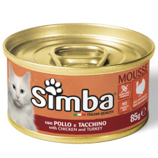 Вологий корм для кішок Simba cat wet ніжний мус, курка та індичка 85гр*24шт