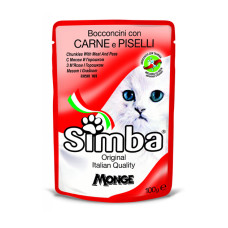 Вологий корм для кішок Simba cat wet шматочки в желе м'ясо та горошок 100гр*24шт