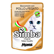 Вологий корм для кішок Simba cat wet шматочки в желе курка та лівер 100гр*24шт