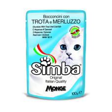 Влажный корм для кошек Simba cat wet кусочки в соусе форель и треска 100гр*24 шт