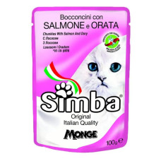 Влажный корм для кошек Simba cat wet кусочки в соусе лосось и рыбкой дори 100гр*24шт