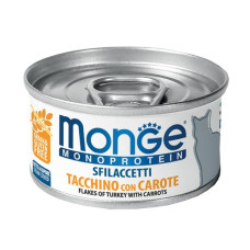 Вологий монопротеїновий корм для кішок Monge (Монж) cat MONOPROTEIN м'ясні пластівці, індичка та морква 80гр*24шт