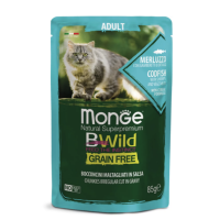 Вологий беззерновий корм для кішок Monge (Монж) cat Grain free WET тріска з креветками та овочами 85гр*28шт