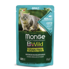 Вологий беззерновий корм для кішок Monge (Монж) cat Grain free WET тріска з креветками та овочами 85гр*28шт