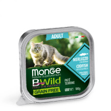 Вологий беззерновий корм для кішок Monge cat Grain free WET Adult тріска з овочами 100гр*32шт