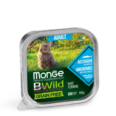 Вологий корм для кішок Monge cat Grain free WET Adult анчоус з овочами 100гр*32шт