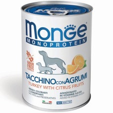 Вологий монопротеїновий корм для собак Monge (Монж) dog FRUIT MONOPROTEIN паштет індичка з цитрусами 400 гр