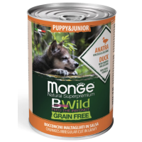 Беззерновий вологий корм для цуценят Monge (Монж) BWild Puppy & Junior качка, гарбуз, цукіні 400 гр