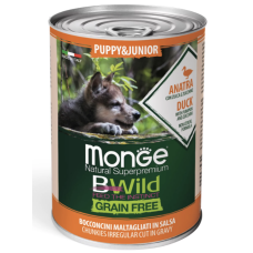 Беззерновий вологий корм для цуценят Monge (Монж) BWild Puppy & Junior качка, гарбуз, цукіні 400 гр