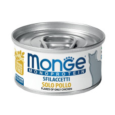 Влажный монопротеиновый корм для кошек Monge (Монж) cat MONOPROTEIN мясные хлопья, курица 80гр*24шт