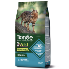 Сухий беззерновий корм для стерилізованих кішок Monge (Монж) cat BWild Grain free Sterilised тунець 1.5 кг