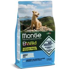 Сухий беззерновий корм для малих порід собак Monge (Монж) dog BWild Grain free Mini анчоус 2.5 кг