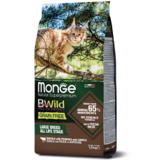 Сухий беззерновий корм для кішок великих порід Monge (Монж) cat BWild Grain буйвол 1.5 кг