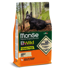 Сухий беззерновий корм для собак малих порід Monge (Монж) dog BWild Grain free Mini качка 2.5 кг