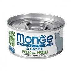 Вологий монопротеїновий корм для кішок Monge (Монж) cat MONOPROTEIN м'ясні пластівці, курка з горошком 80гр*24шт