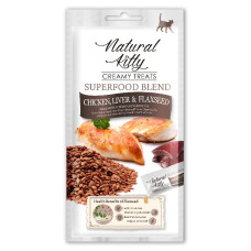 Крем-снек для котів зі смаком курки, печінки та насіння льону Natural Kitty Creamy Treats Chicken, Chicken liver & flaxseed, 4х12г