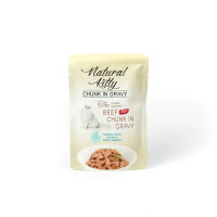 Влажный корм для котов Natural Kitту в виде кусочков курицы и тунца с говяжьей печенью в соусе, 85 г