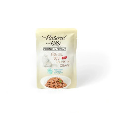 Вологий корм для котів Natural Kittу у вигляді шматочків курки та тунця з яловичою печінкою у соусі, 85 г