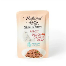 Вологий корм для котів Natural Kitty у вигляді шматочків курки та лосося у соусі, 85 г