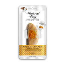 Ласощі для котів та собак Natural Kitty GRILLED CHICKEN TOPPING PUMPKIN у вигляді шматочків курки гриль в гарбузовому соусі 30г