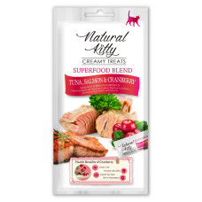 Крем-снек для котів зі смаком тунця, лосося та журавлини Natural Kitty Creamy Treats Tuna with salmon & cranberry, 4х12г