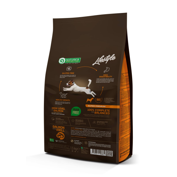 Купить Сухой беззерновой корм Nature's Protection Lifestyle Grain Free Junior для юниоров всех пород с лососем и крилем, 1,5 кг